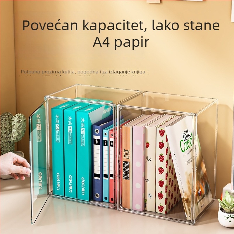 Prozirna akril kutija za knjige s zaštitom od prašine, velik kapacitet, mogućnost slaganja, vodootporna i otporna na vlagu, stolni izložbeni ormarić za lutke i figurice.