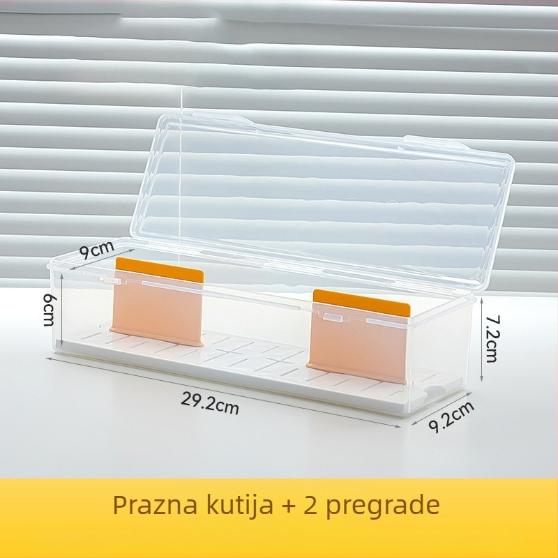 Prozirna plastična kutija za lijekove s podijeljenim pretincima i poklopcem preklopnim za kućnu upotrebu