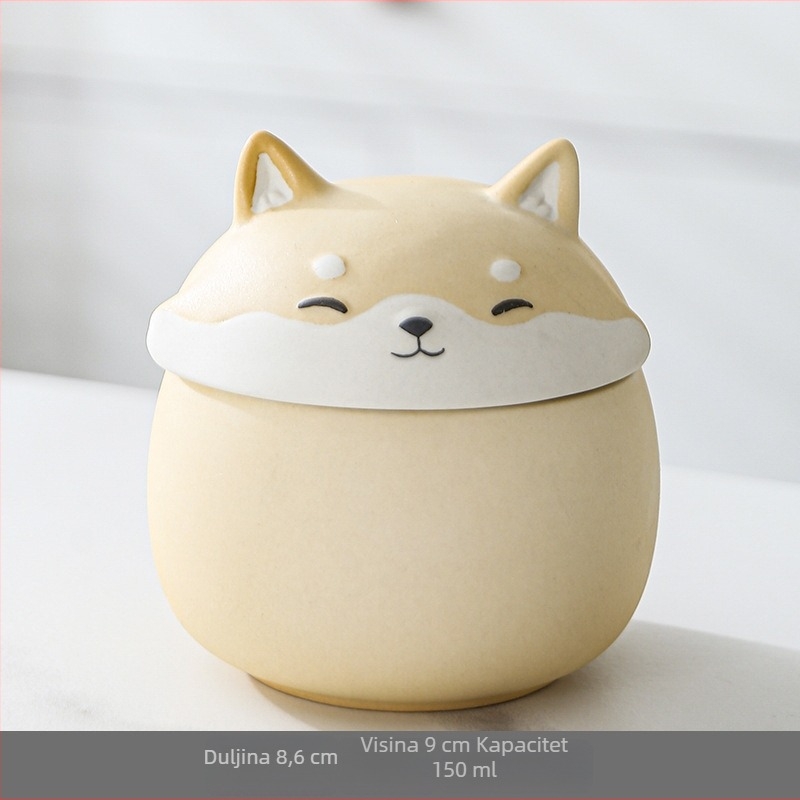 Keramička kutija za čaj sa Shiba Inu – ukrasna figura i posuda za skladištenje s hermetičnim poklopom