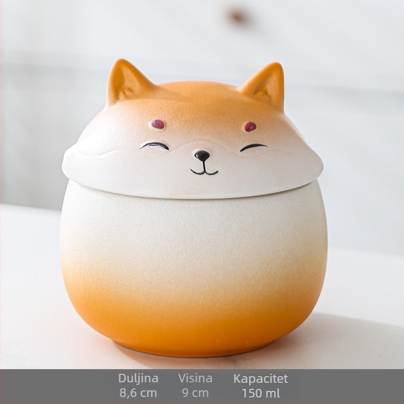 Keramička kutija za čaj sa Shiba Inu – ukrasna figura i posuda za skladištenje s hermetičnim poklopom
