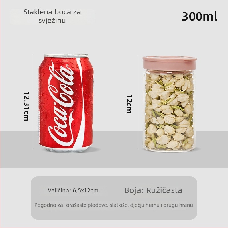 Staklena posuda za čuvanje žitarica s poklopcem – prozirna, otporna na vlagu, čuva svježinu