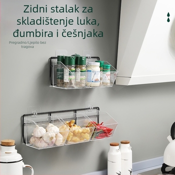 Zidni držač od akrilata za češnjak, đumbir i luk — prozirna kuhinjska organizacijska košarica