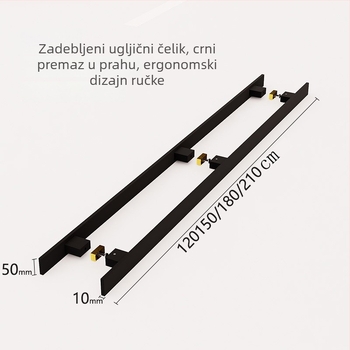 Crna ručica od nehrđajućeg čelika za vanjska vrata vile, dvokrilna staklena vrata, kvadratna metalna ručica, jednostrana ugradnja