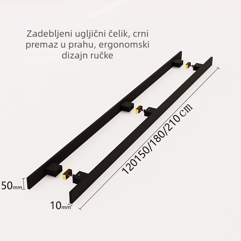 Crna ručica od nehrđajućeg čelika za vanjska vrata vile, dvokrilna staklena vrata, kvadratna metalna ručica, jednostrana ugradnja