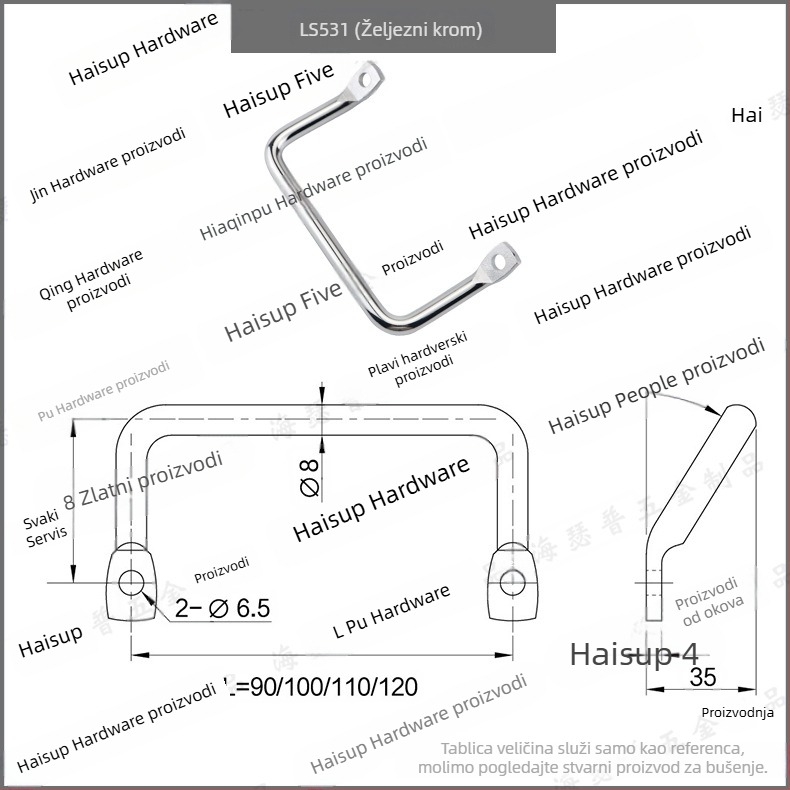 Ručka za vrata industrijskog ormarića, ravna glava, nagnuta, mehanička, nehrđajući čelik, LS531-100, Heasup