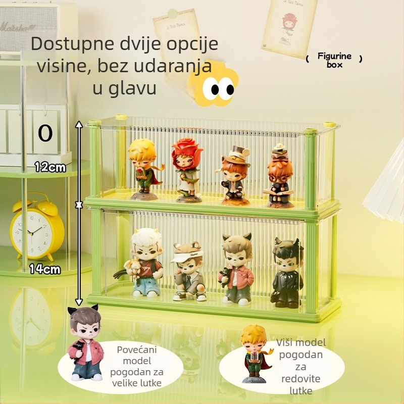 Prozirna kutija za izlaganje figurica s preklopnim poklopcem, zaštita od prašine i pretinci
