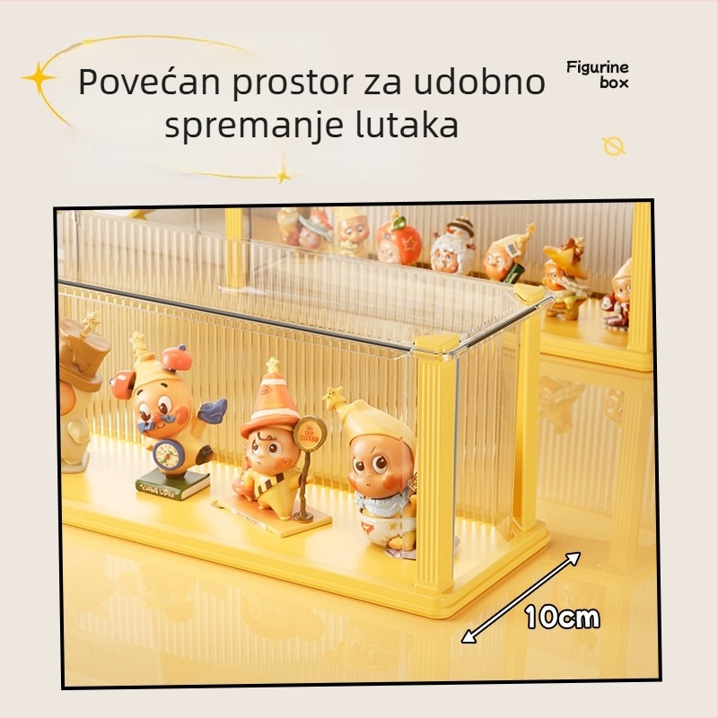 Prozirna kutija za izlaganje figurica s preklopnim poklopcem, zaštita od prašine i pretinci