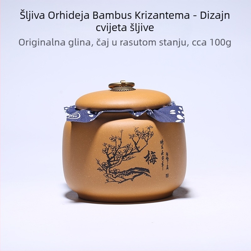 Kutije za čaj s motivima šljive, orhideje, bambusa i krizanteme, s graviranjem, Pu'er posude za čaj, zatvorene posude od ljubičaste gline – Model 41204