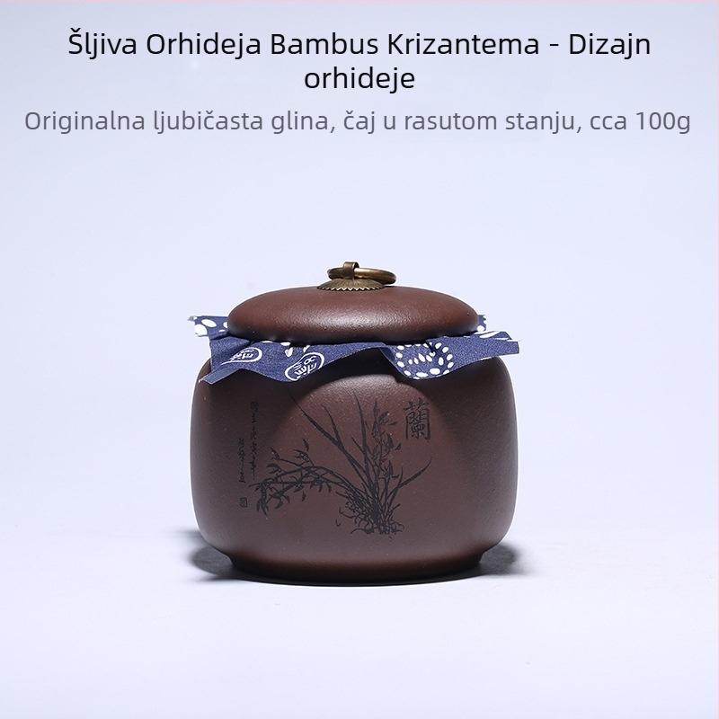 Kutije za čaj s motivima šljive, orhideje, bambusa i krizanteme, s graviranjem, Pu'er posude za čaj, zatvorene posude od ljubičaste gline – Model 41204