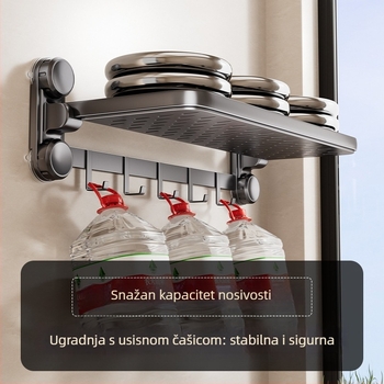Zidni sklopivi kuhinjski stalak s usisnim prianjanjem za pripremu hrane i skladištenje posuđa