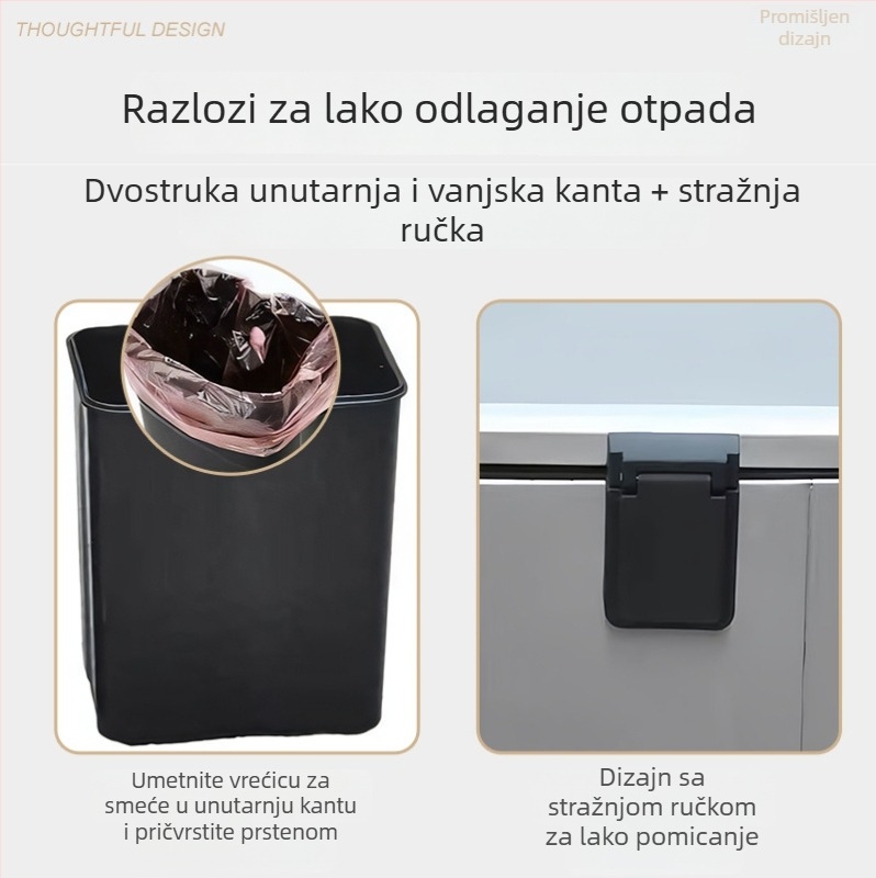 Kantu za smeće s poklopcem i nožnim otvaranjem, od nehrđajućeg čelika, luksuznog dizajna za kućnu upotrebu – pogodna za dnevni boravak, kupaonicu i kuhinju