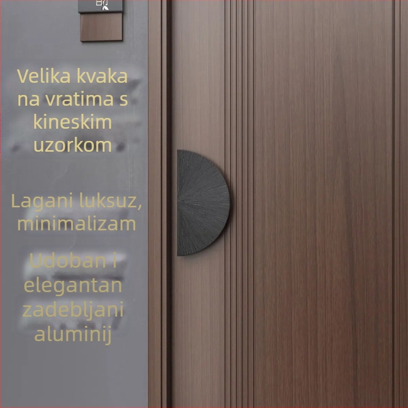 Kvaka za vrata u kineskom stilu, polukružnog oblika, patinirano brončano i staklo, s laserski ugraviranom teksturom, za masivna drvena vrata