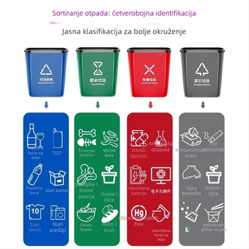 Mali plastični koš za otpad s ručkom, namijenjen hotelima, kuhinjama i restoranima, četverobojno kodiranje, bez poklopca, 15 litara