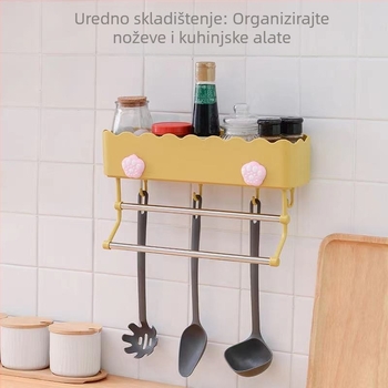 Zidna polica s kukicama, bez bušenja, za kupaonicu i kuhinju