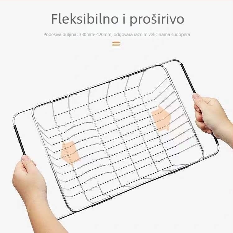 Nerđajući čelični koš za odvod vode iz sudopera, teleskopijski, stalak za posuđe i čaše, skladištenje voća i povrća, kuhinjski organizator