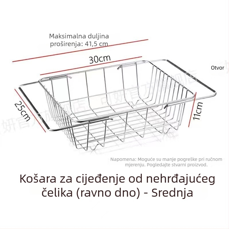 Nerđajući čelični koš za odvod vode iz sudopera, teleskopijski, stalak za posuđe i čaše, skladištenje voća i povrća, kuhinjski organizator