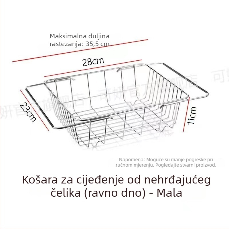 Nerđajući čelični koš za odvod vode iz sudopera, teleskopijski, stalak za posuđe i čaše, skladištenje voća i povrća, kuhinjski organizator