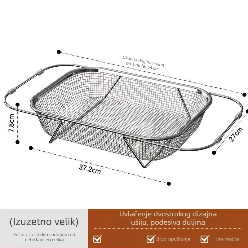 Nehrđajući čelik košarica za odvod vode u sudoperu, teleskopni stalak za posuđe i pribor