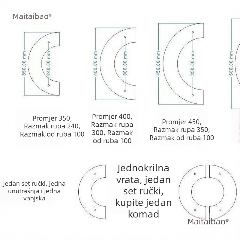 Urezbarena drvena polukružna ručka za staklena vrata, klizna drvena vrata