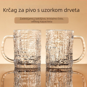 Pivska čaša s držalom, velika kapaciteta 301–400 ml, prozirno staklo, minimalistički dizajn, set