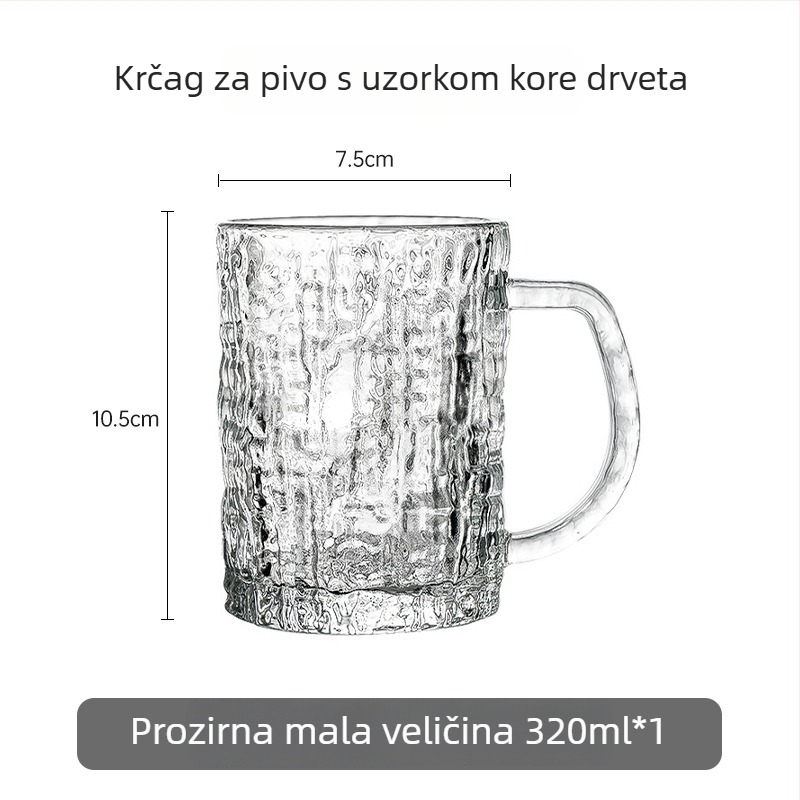 Pivska čaša s držalom, velika kapaciteta 301–400 ml, prozirno staklo, minimalistički dizajn, set