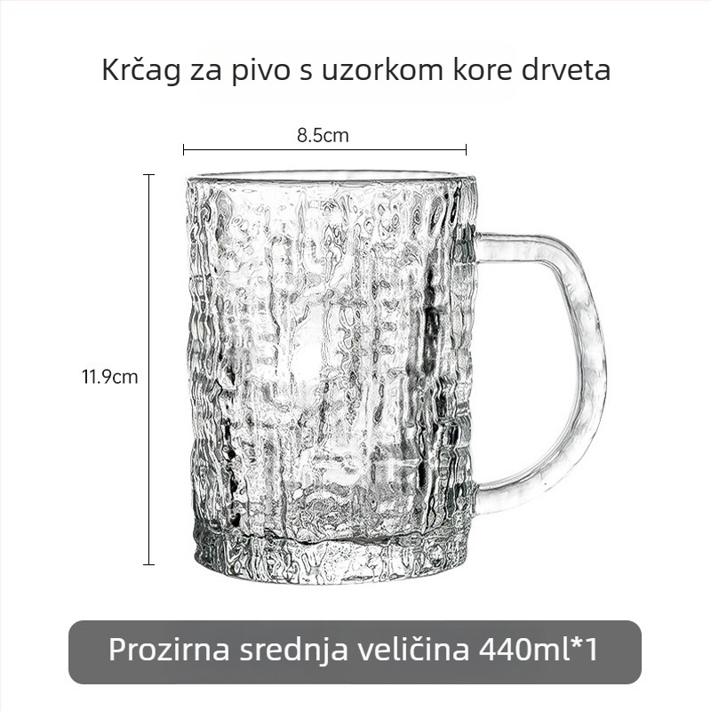 Pivska čaša s držalom, velika kapaciteta 301–400 ml, prozirno staklo, minimalistički dizajn, set
