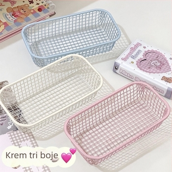 Krem boje metalna košarica, minimalistični stolni organizator za sitne predmete i umjetnost od perli