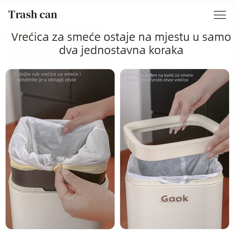 Koš za otpad u kuhinji bez poklopca, nehrđajući čelik, s kotačićima, kvadratnog oblika, kapacitet 12 L ili više, za dnevni boravak.