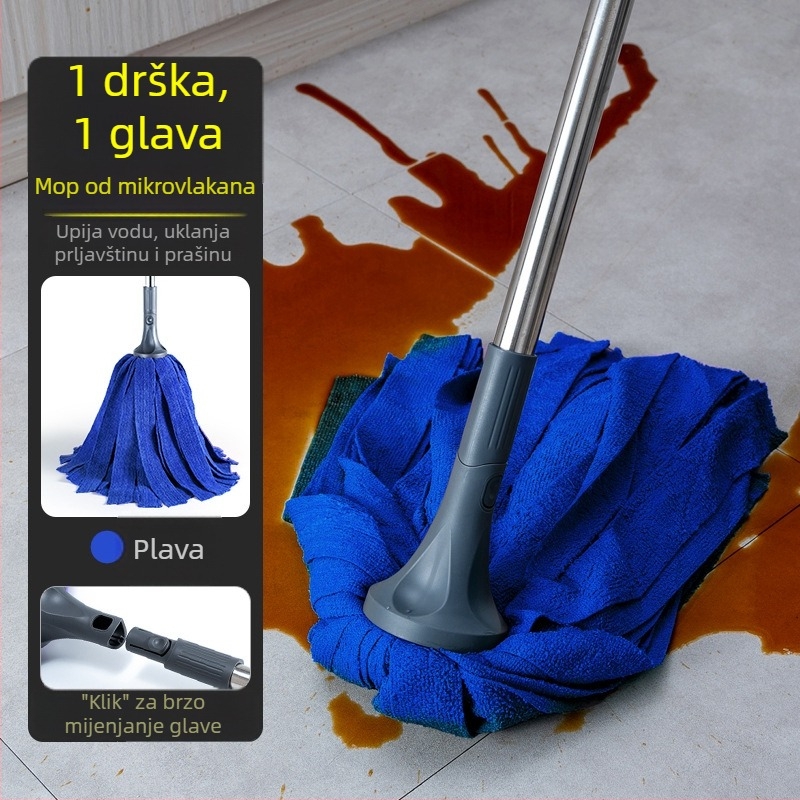 Glava šipkastog mopa s mikrovlaknastom terry tkaninom, upijajuća, s nehrđajućim čeličnim ručkom