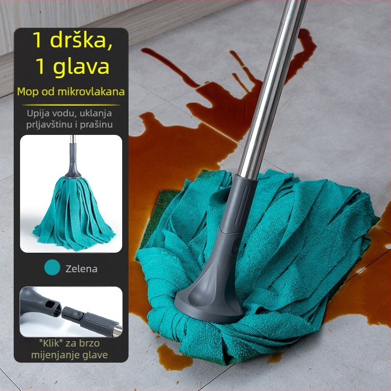Glava šipkastog mopa s mikrovlaknastom terry tkaninom, upijajuća, s nehrđajućim čeličnim ručkom