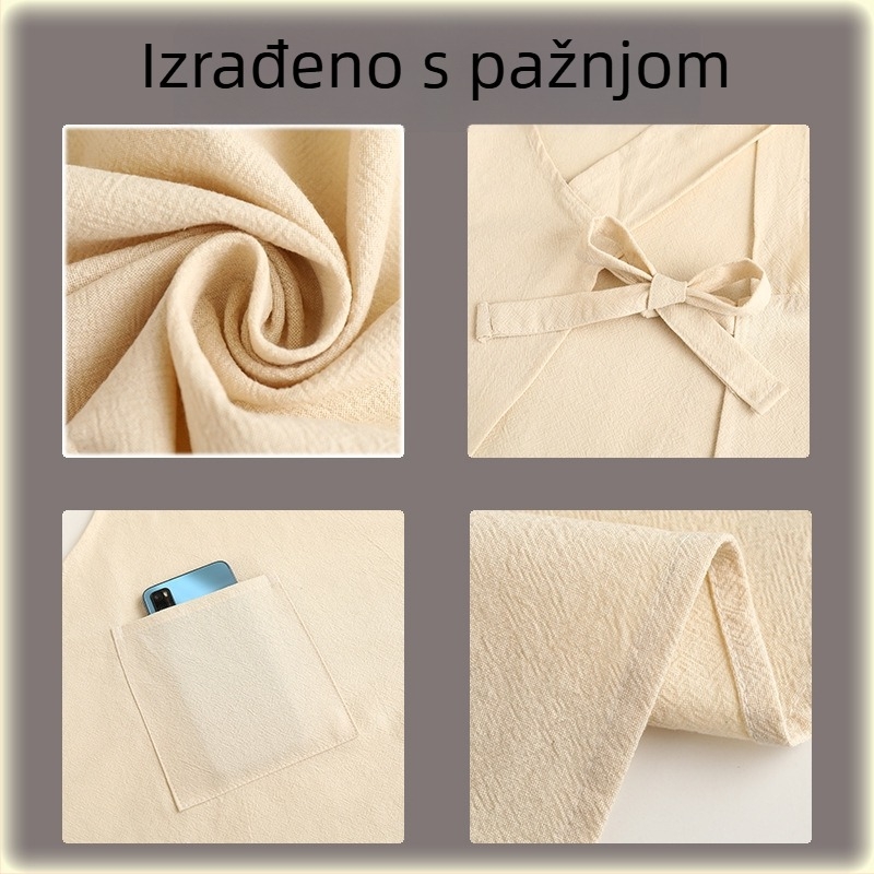 Kuhinjska pregača od 100% pamuka s dugim rukavima, prozračna, otporna na mrlje, unisex, jedna veličina