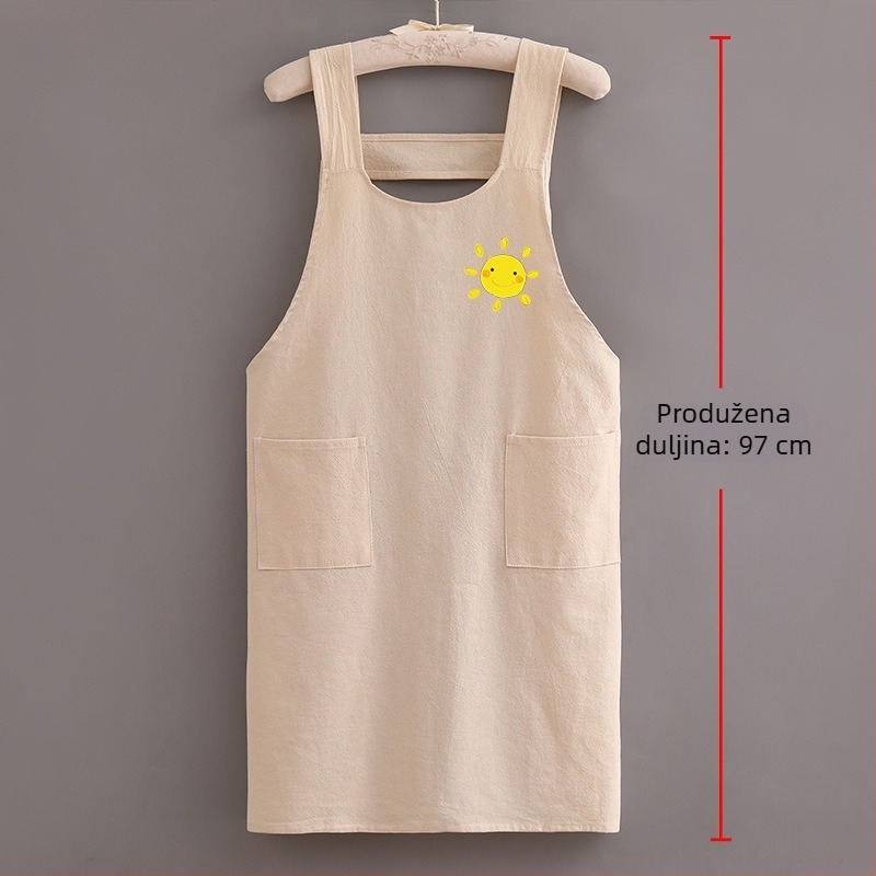 Kuhinjska pregača od 100% pamuka s dugim rukavima, prozračna, otporna na mrlje, unisex, jedna veličina