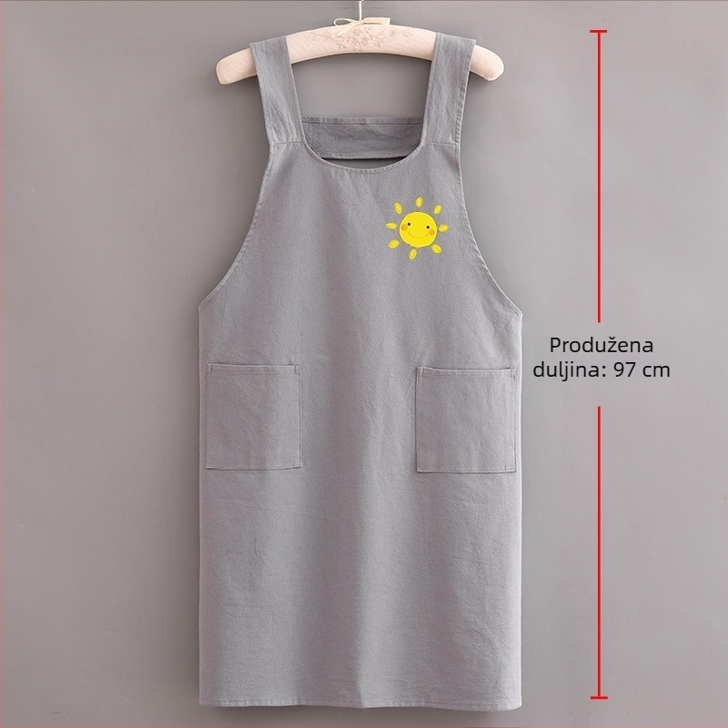 Kuhinjska pregača od 100% pamuka s dugim rukavima, prozračna, otporna na mrlje, unisex, jedna veličina