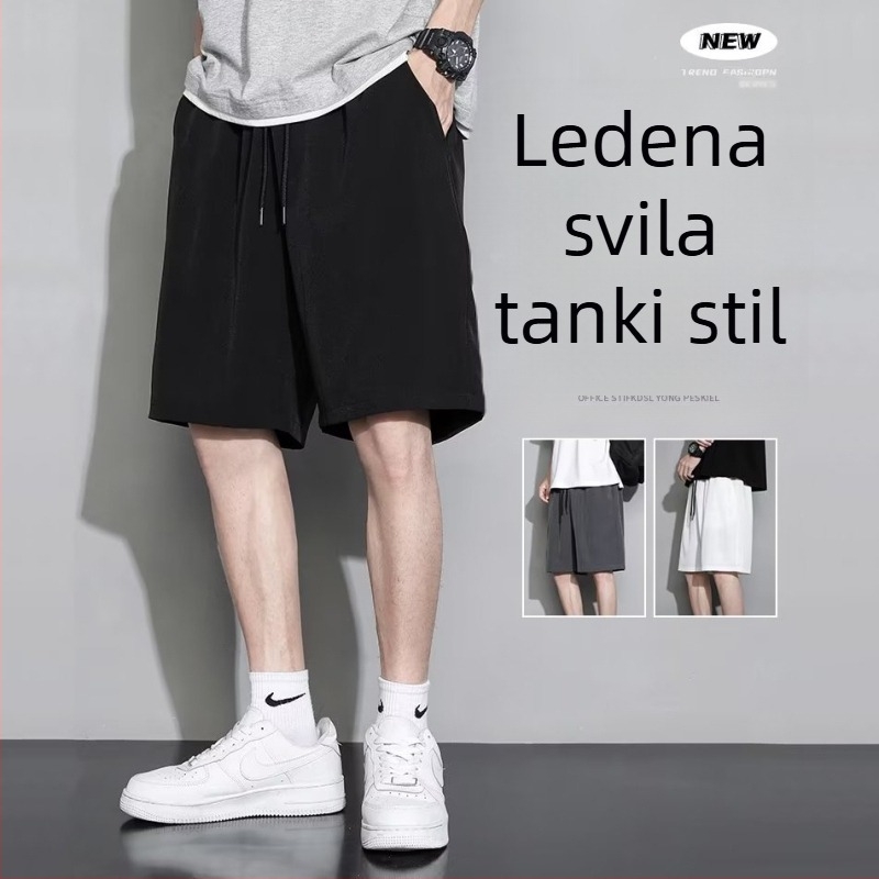 Muške ljetne šortseve od Ice Silk, lagane, slobodan kroj, široke nogavice, plus veličina, casual sportske šortse