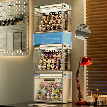 Osvijetljena kutija za figurice sa stolnim prikazom za Blind Box Bubble Mart, otporna na prašinu, vitrina za izlaganje