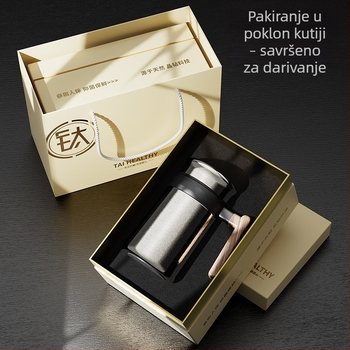 Termos šalica od čistog titana za ured, velika kapaciteta, s držalom, odjeljak za čaj, luksuzna darovna šalica