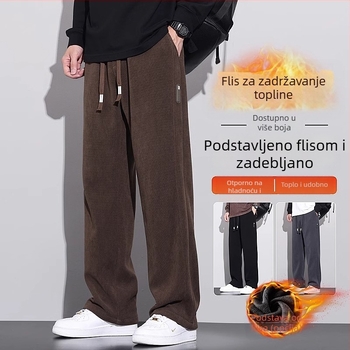 Muške casual hlače od corduroya, zimska flis podstava, debele, široke i ravne nogavice