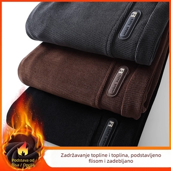 Muške casual hlače od corduroya, zimska flis podstava, debele, široke i ravne nogavice