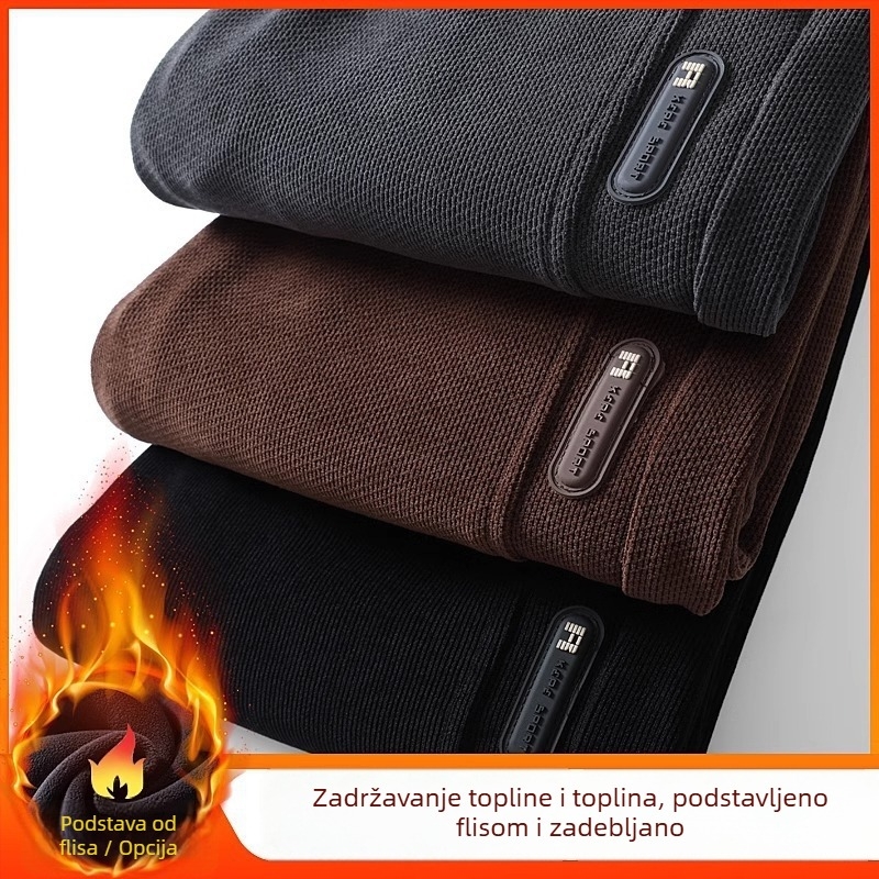 Muške casual hlače od corduroya, zimska flis podstava, debele, široke i ravne nogavice