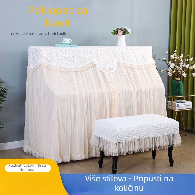 Lagani luksuzni čipkasti pokrov za prašinu za klavir — univerzalni pokrov za klavir s cvjetnim brokatom, protuklizni za digitalne klavire