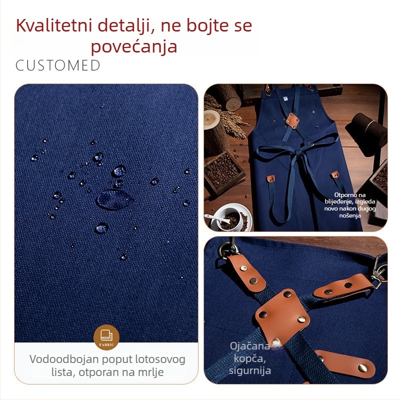 Platnena pregača s logom za kućnu kuhinju i catering, pogodna za kafiće i trgovine mliječnog čaja, slastičarne i radnu odjeću pekara.