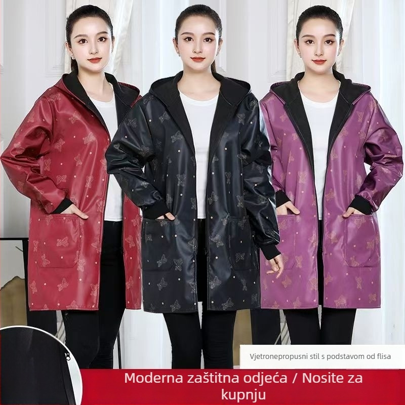 Odrasla ženska vodootporna kuhinjska pregača s dugim rukavima i flis podstavom, otporna na ulje i mrlje