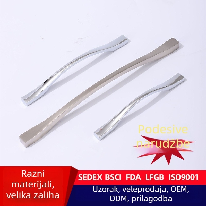Ručka od aluminijske legure, s brušenim srebrnim završetkom, dvodijelna rupa, za vrata ormara i ladice