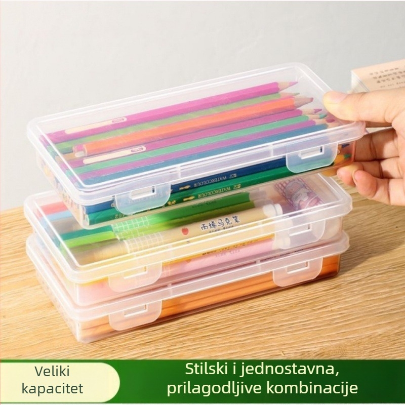 Prozirna plastična kutija za uredski pribor velike kapacitete, za olovke i pribor za crtanje, kutija za pohranu koja se može slagati