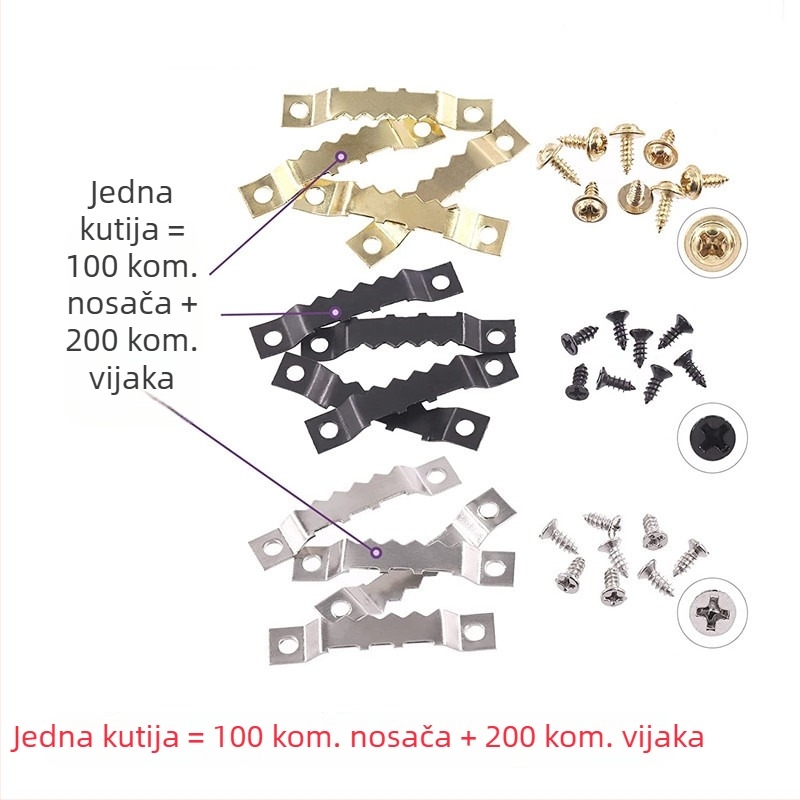 Set od 100 kuka sa zubima za fotografijske okvire i kućnu dekoraciju – čelik hladno valjani, u pakiranju