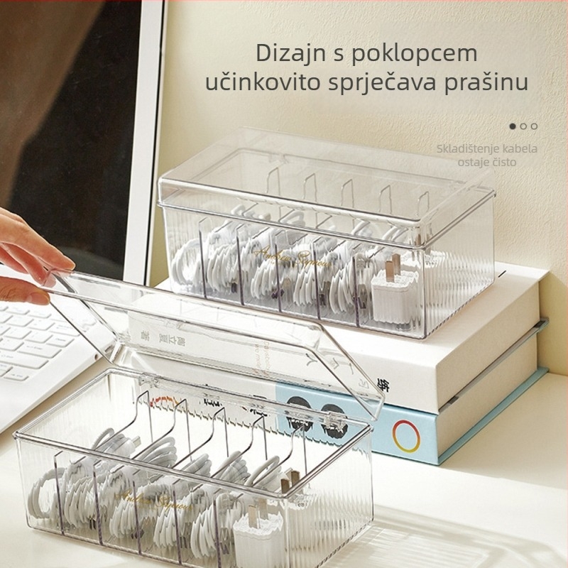 Kutija za pohranu kablova za podatke s odjeljcima, prozirna ploča za stol, odvojivi organizator punjača