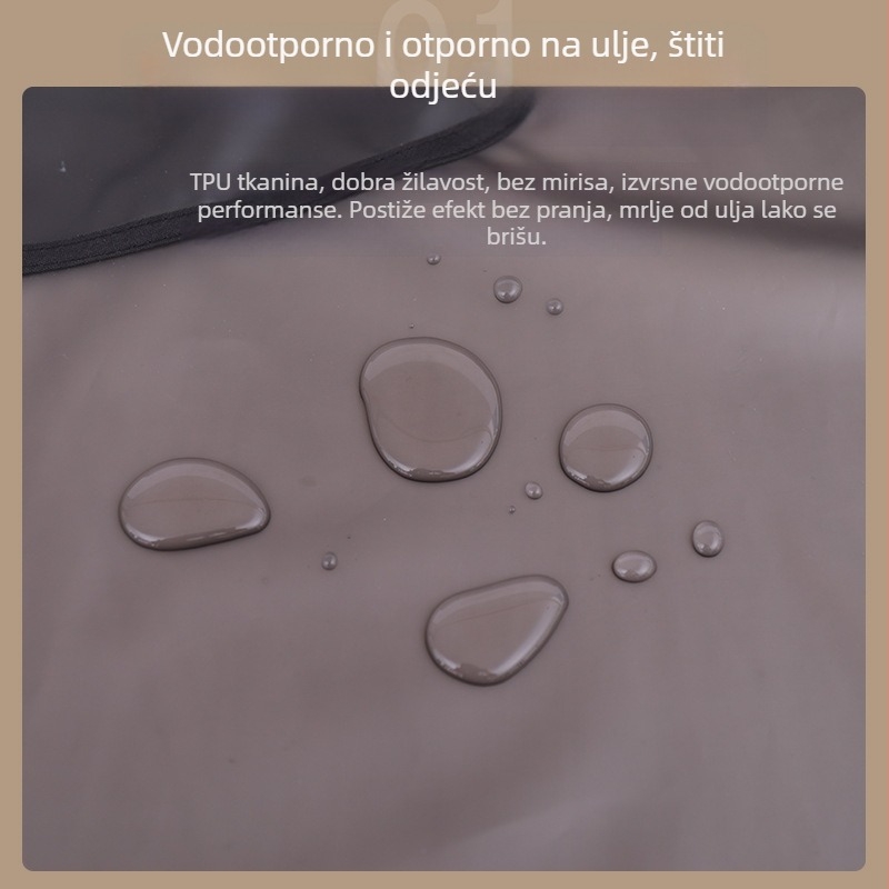 TPU prozirna pregača s rukavima, vodootporna i otporna na masnoće, pogodna za kuhinju i dom, s otiskom loga