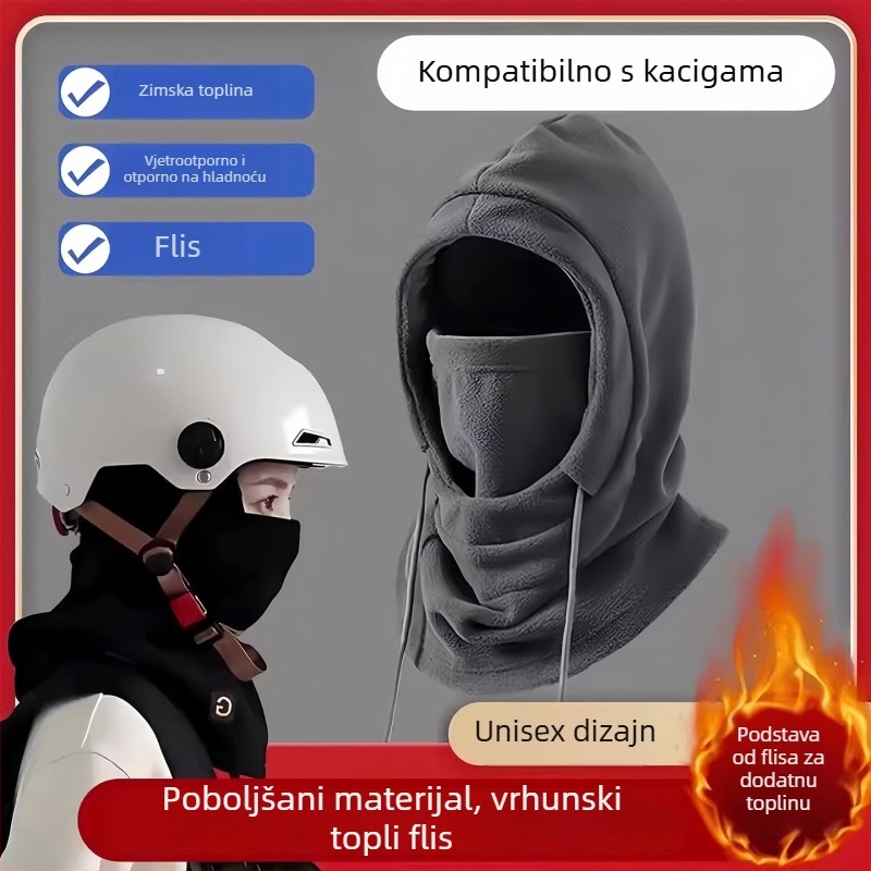 Zimska maska za biciklizam s flis podstavom, integrirani šal i kapuljača, zaštita od prašine i smrzavanja, zaštita ušiju