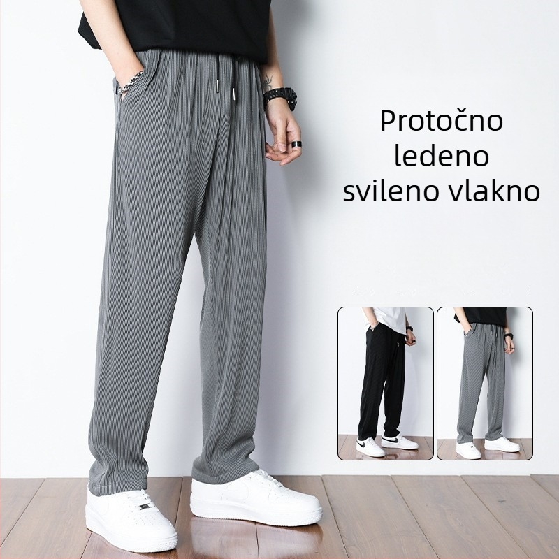 Muške hlače u korejskom stilu, široke i opuštene, haremskog kroja, ljetne tanke, dužine do gležnja, s vezanjem na gležanj