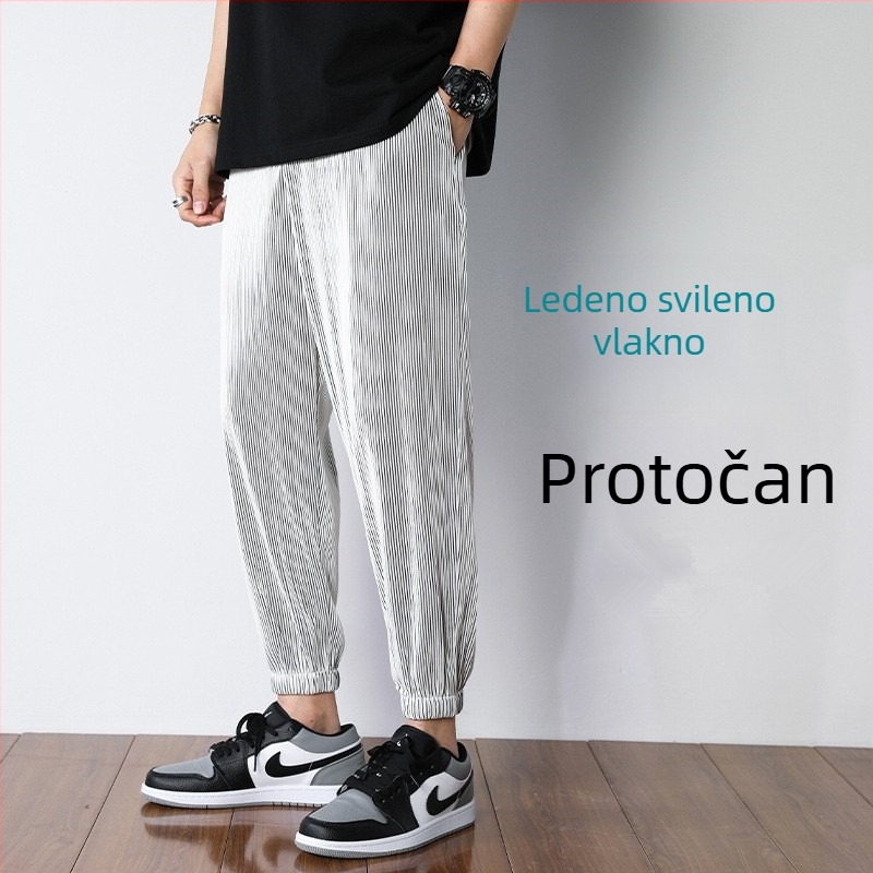Muške hlače u korejskom stilu, široke i opuštene, haremskog kroja, ljetne tanke, dužine do gležnja, s vezanjem na gležanj